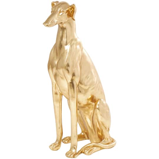 32" Gold Dog Sitting Greyhound Sculpture